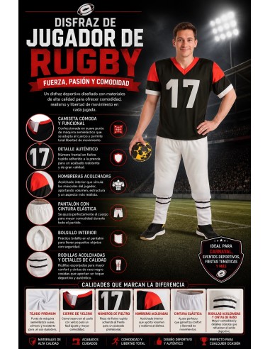 Fantasia de Jogador de Rugby Tamanho L | Fantasias para Adultos O Rei do Carnaval